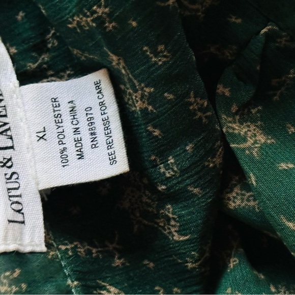 LOTUS & LAVENDER silky pleated green top long sleeve button up round Neck XL - Picture 4 of 5